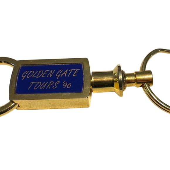 Golden Gate Tours 1996 Snap-Apart Keyring Gold Tone Blue Inset Vintage - Picture 4 of 8